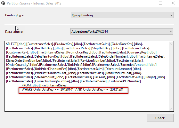 ssas partition using the where clause