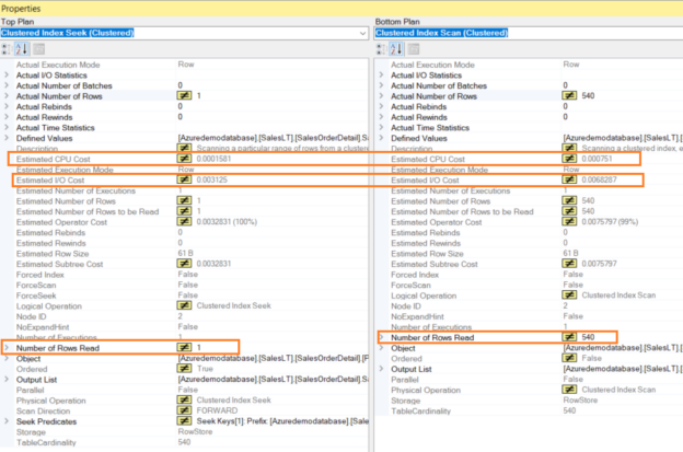 View execution plan properties