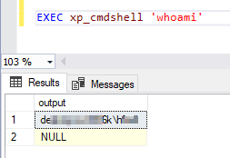 xp_cmdshell dieksekusi menggunakan kredensial akun proxy