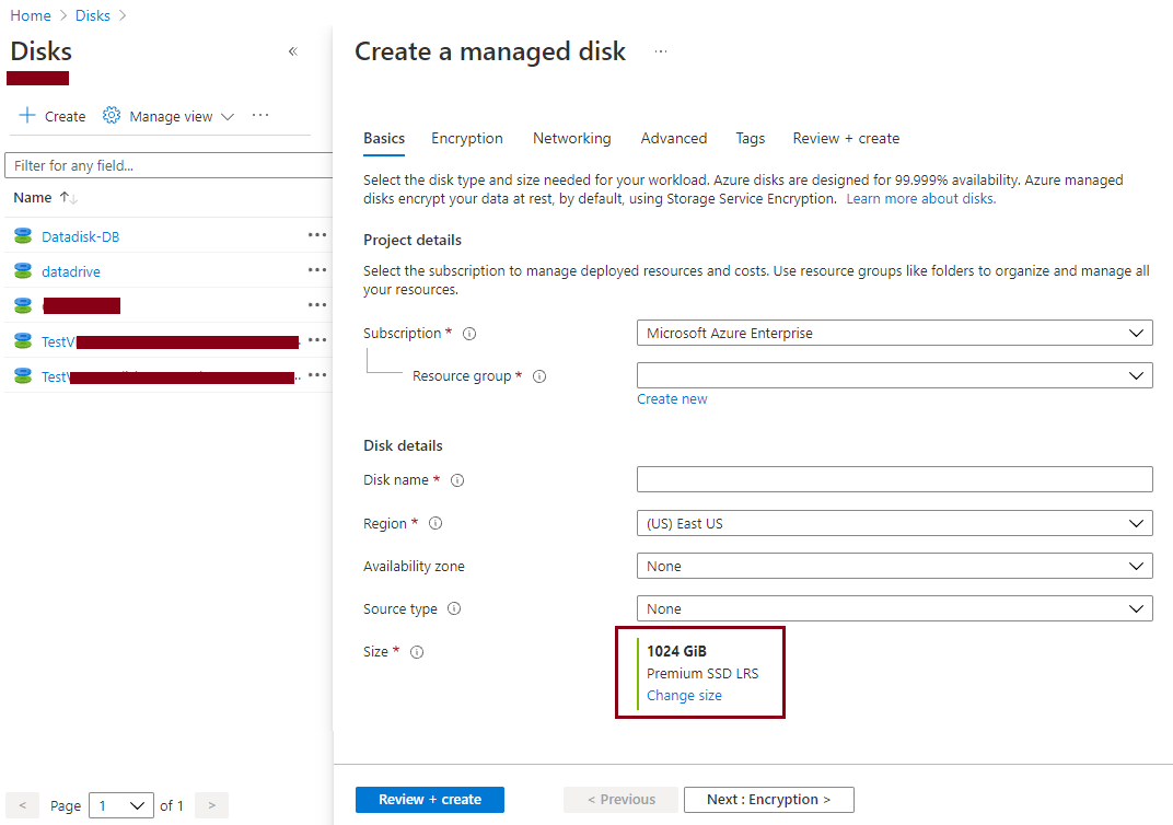 Choose right size of Azure disk storage