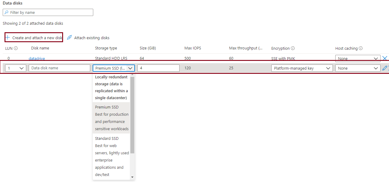 Click at Create and attach a virtual disk