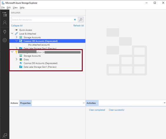 Connect to Azure account using storage explorer
