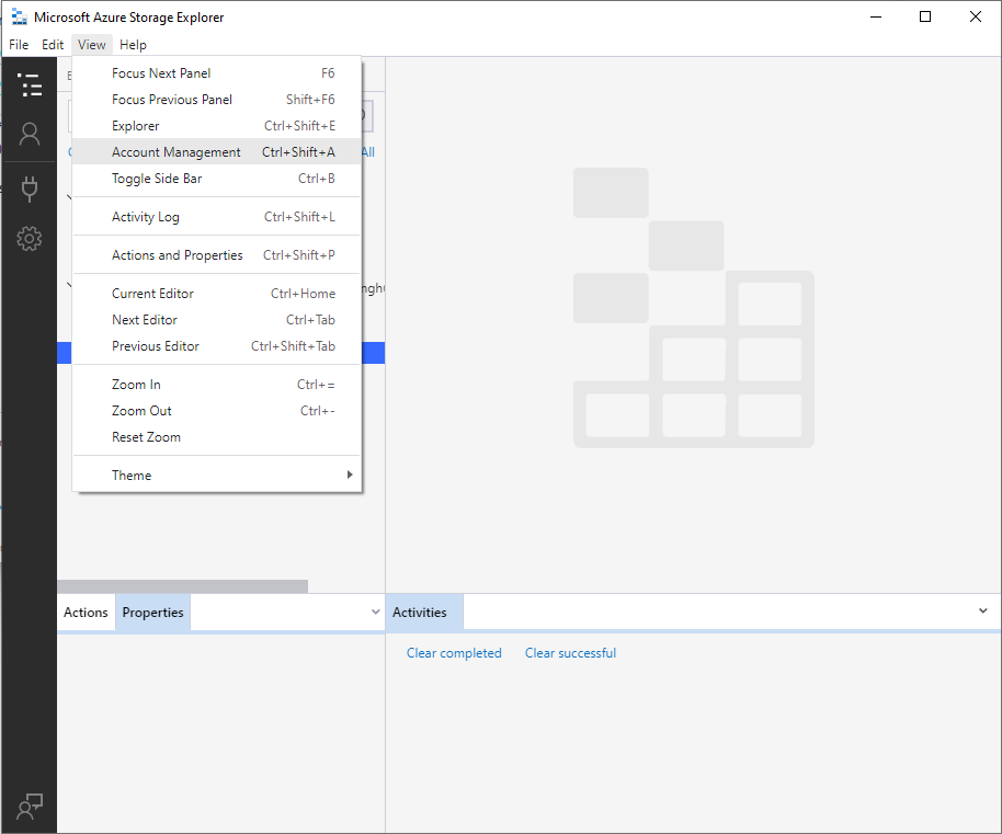 Connect to Azure account using storage explorer