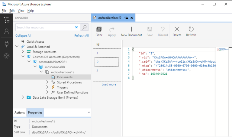 Managing Cosmos DB using Azure storage explorer