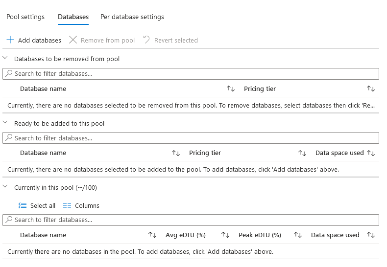 Add or remove a database from elastic pool