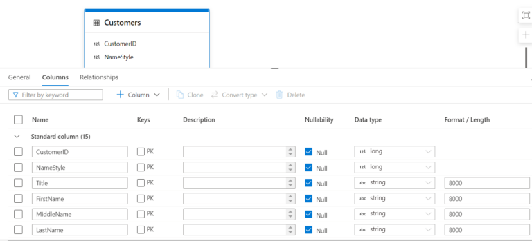 Configuring tables and relationships in Azure Synapse Lake Database