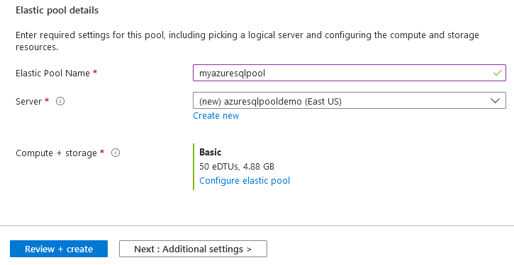 Elastic Pool details