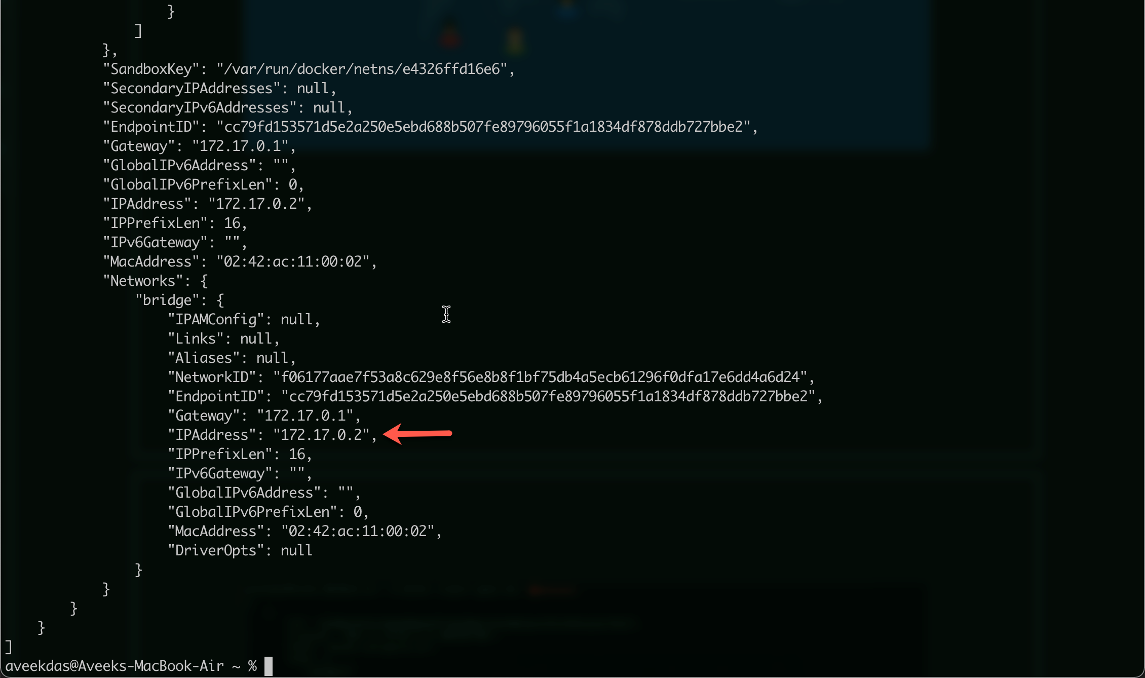 Mengambil alamat IP dari wadah PostgreSQL Docker