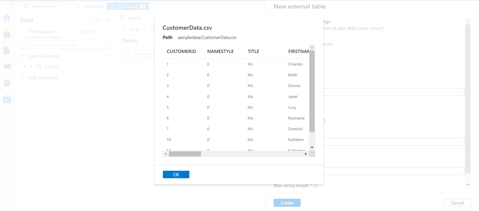 Getting started with Azure Synapse Lake Database and Lake tables