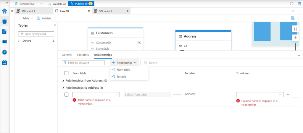 Configuring Tables And Relationships In Azure Synapse Lake Database