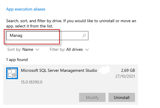 Search SQL Server Management and Uninstall