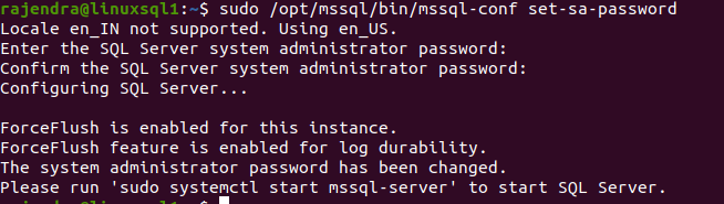 Use mssql-conf utility for SA password in SQL Server on Linux 