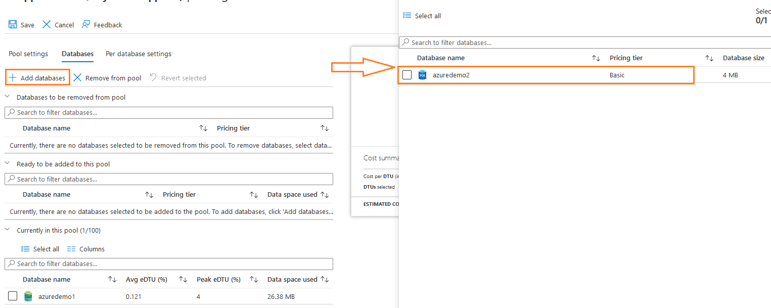 view existing servers to add in Azure pool