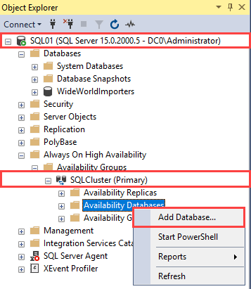 Add SQL Database in availability group