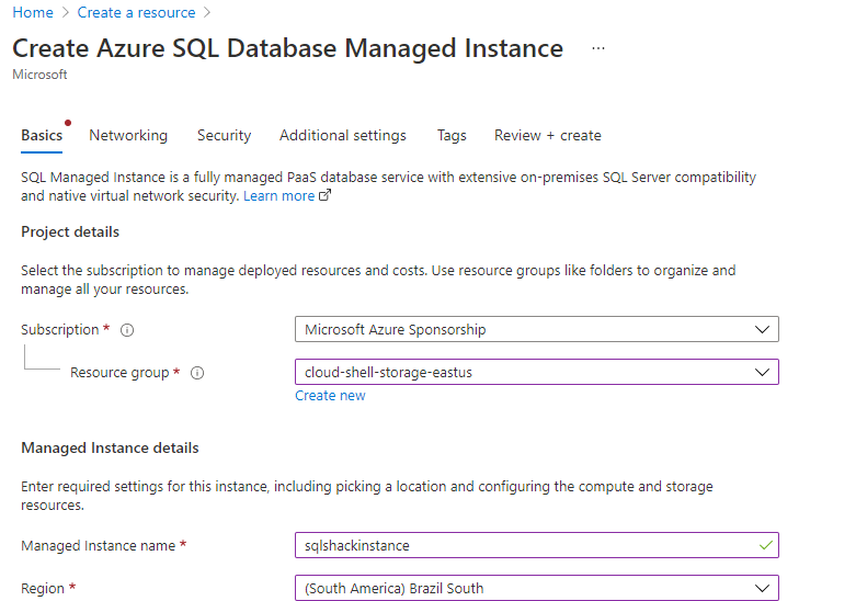 Dasar-dasar contoh terkelola database Azure sql