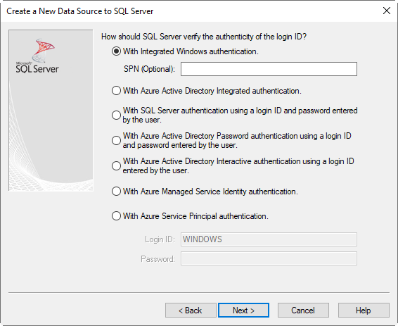 ODBC Authentication options