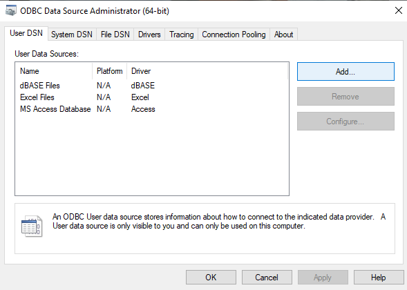 ODBC Data Source Administrator