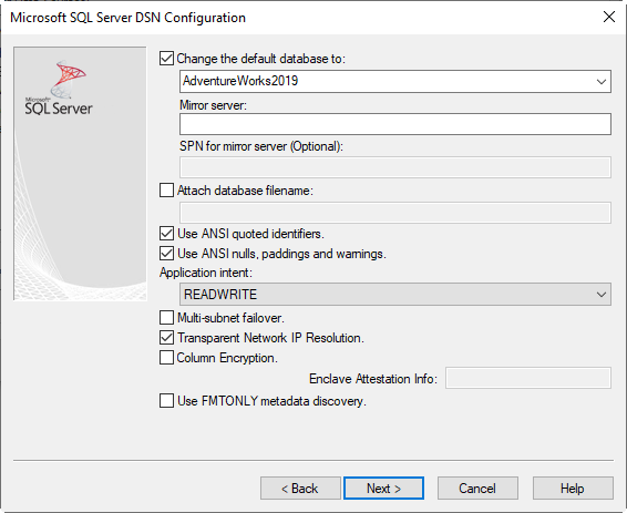 ODBC Default database ANSI options