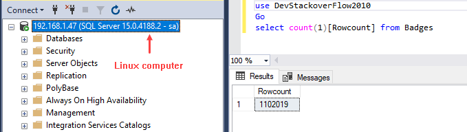 Row count of DevStackoverflow2010 database