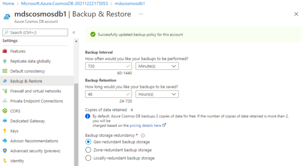 Save and update Periodic backup configuration