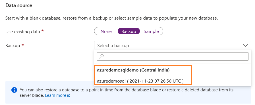 Select the geo replicated backup