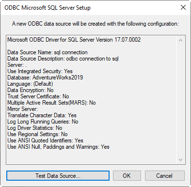 Uji sumber data ODBC