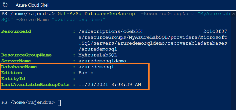 Use Azure PowerShell for database backup