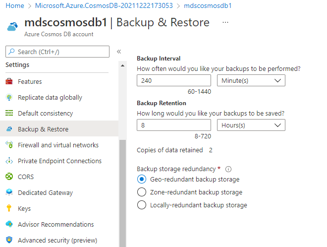 Verify Periodic backup configuration