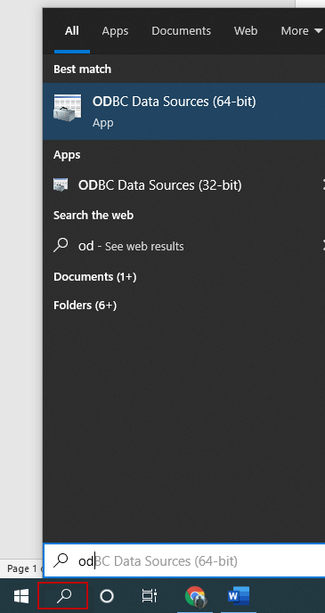 Windows search ODBC Data Sources