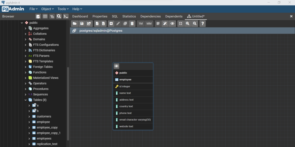 Data Modeling with ERD features in pgAdmin