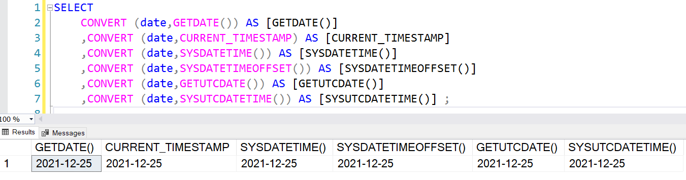 Different DateTime functions