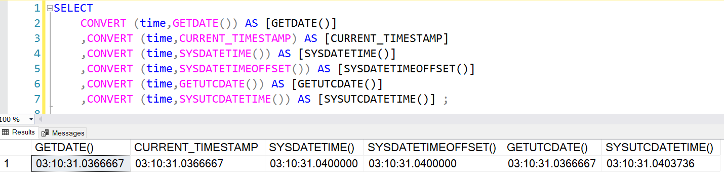 Get time values from the DateTime functions