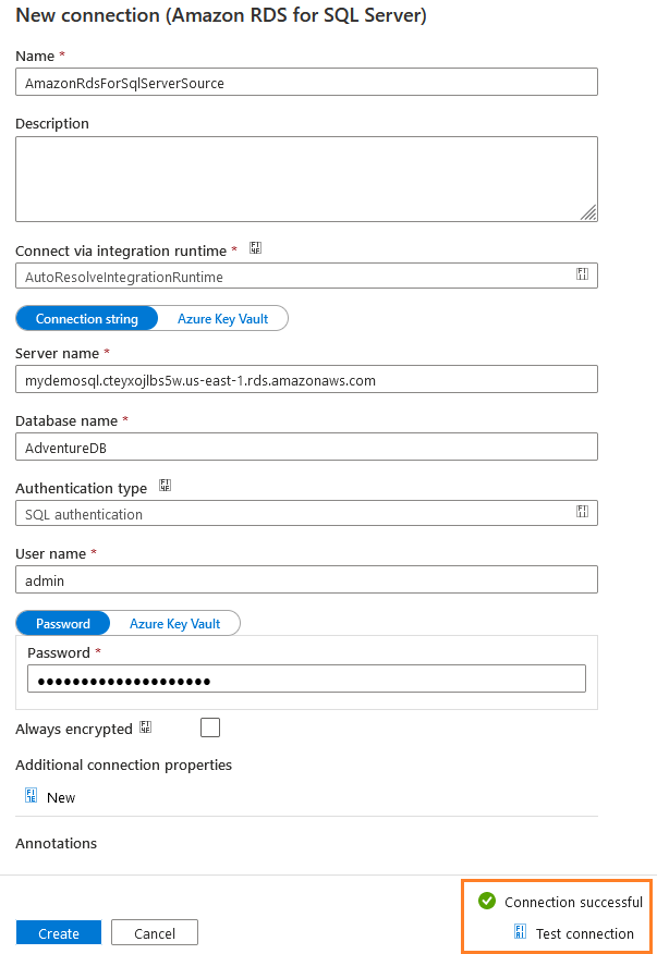 New Amazon RDS connection