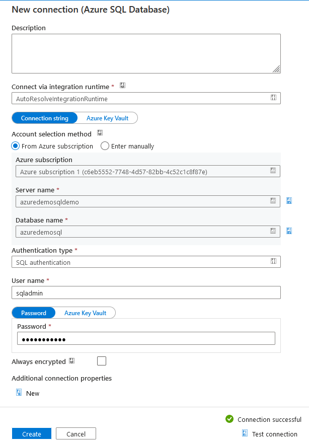 New connection for Azure