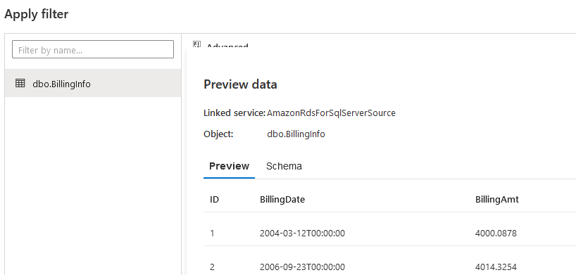 Preview data and schema