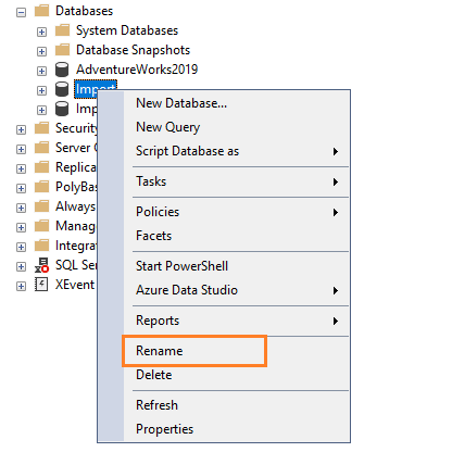 Renaming an existing database