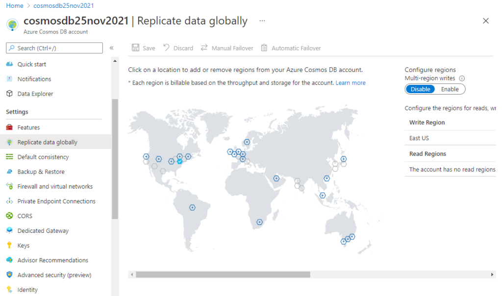 Enable Global Distribution to replicate data across regions in Azure Cosmos DB