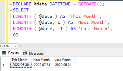 EOMONTH function output