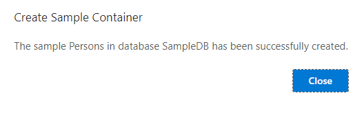 Sample database creation popup