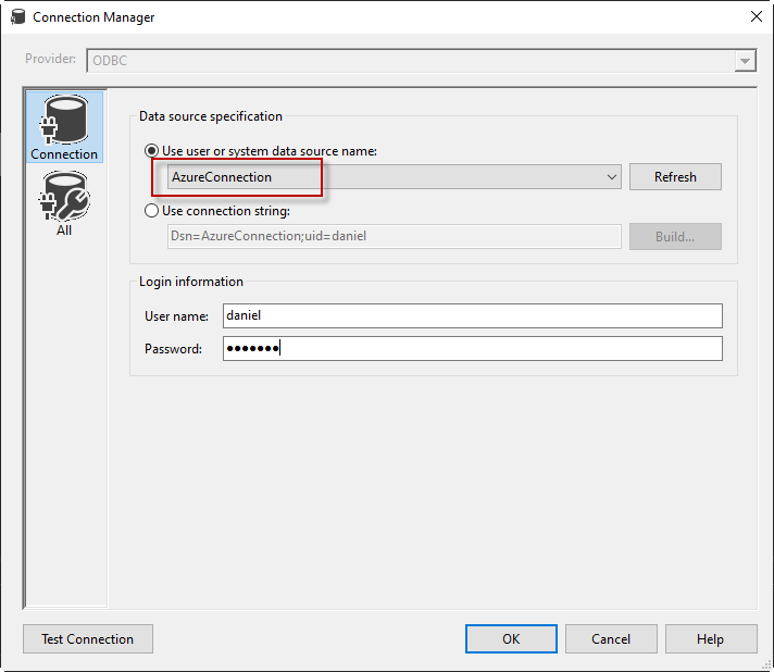 select odbc connection ssis