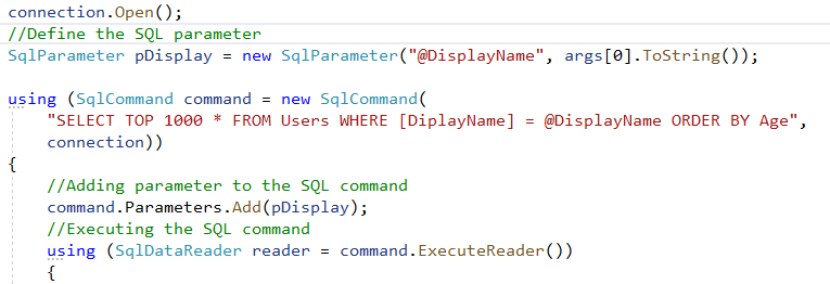 Using SqlParameter to prevent SQL injection attack in C#