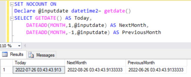 DATEADD function with negative values
