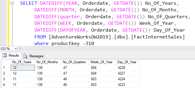 DATEDIFF with year, month, week values