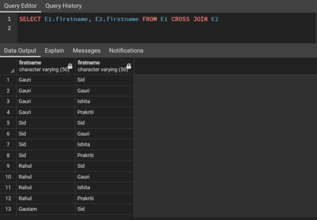 PostgreSQL CROSS JOIN