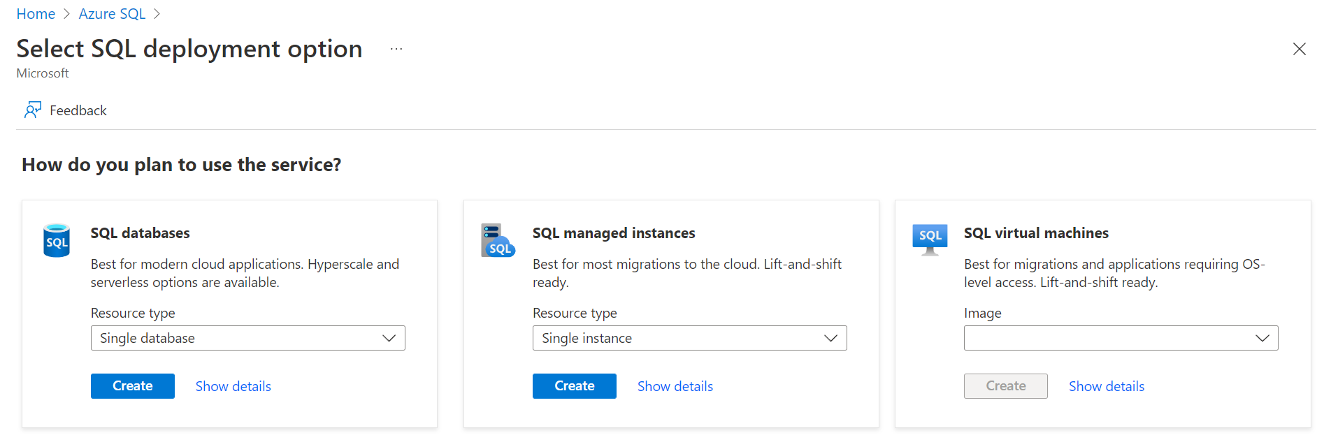 SQL Server deployment options