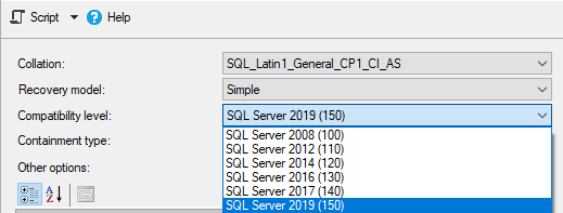 Changing the compatibility level of the SQL Server database