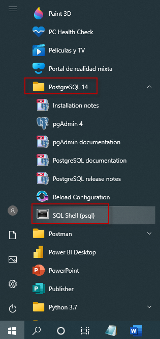 SQL Shell menu