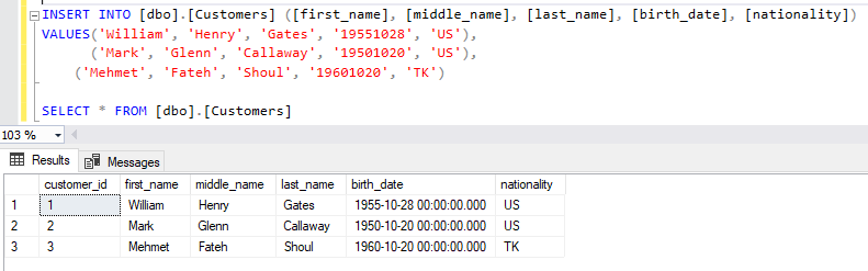 SQL Insert multiple rows using the INSERT INTO VALUES command