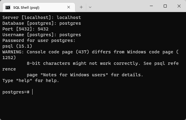 connected to postgres database in SQL Shell