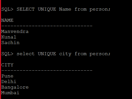 Run SQL SELECT UNIQUE statement